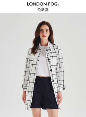 伦敦雾白色设计感高端风衣外套女秋季新款英伦风中款气质格子大衣