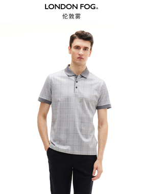 LondonFog伦敦雾夏季新款双丝光棉Polo衫男士休闲翻领短袖格子T恤