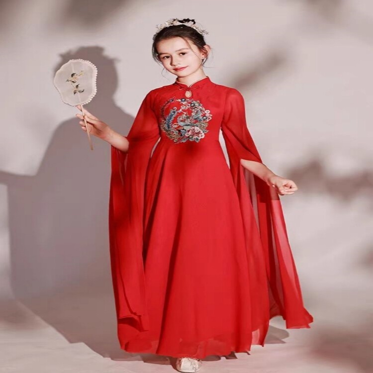儿童古筝演出服舞台主持人红表演女童艺考新中式古风汉服古筝演奏