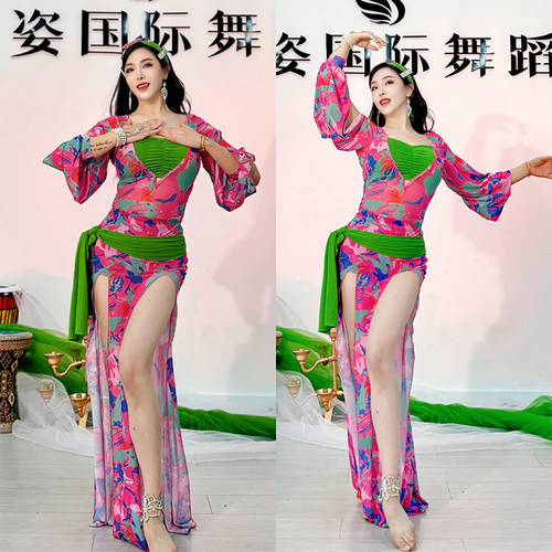 肚皮舞练功服大码民俗印花袍子