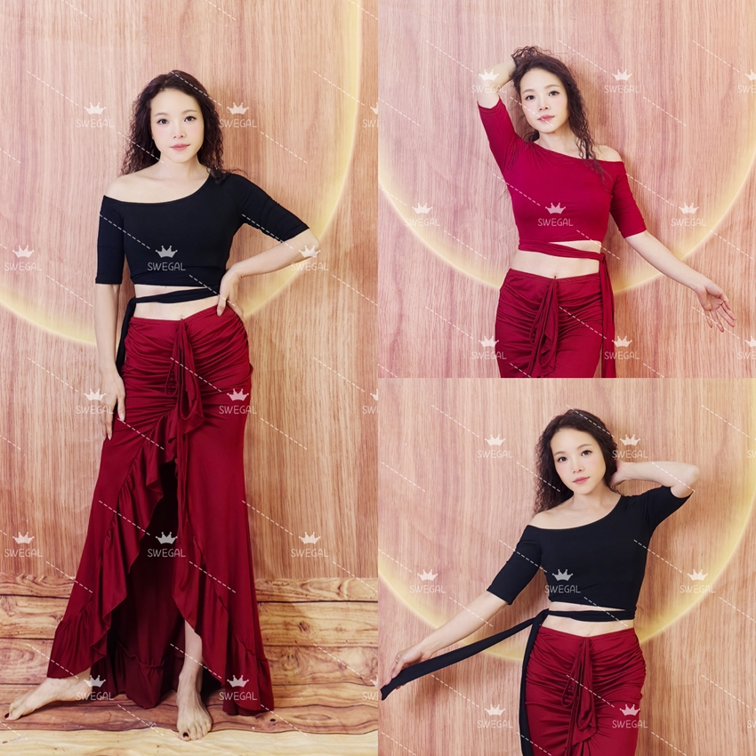 swegal东方舞上衣莫代尔单边露肩