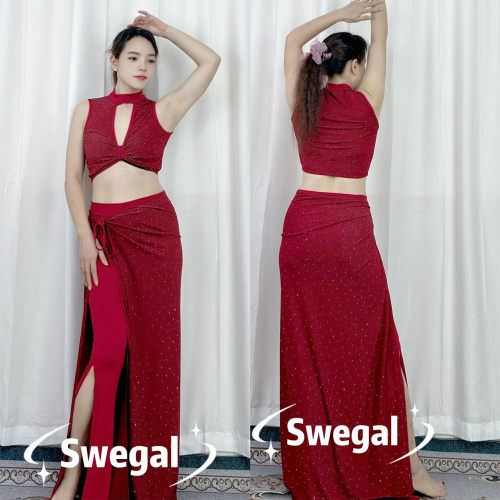 SWEGAL肚皮舞练功服三穿长裙显瘦