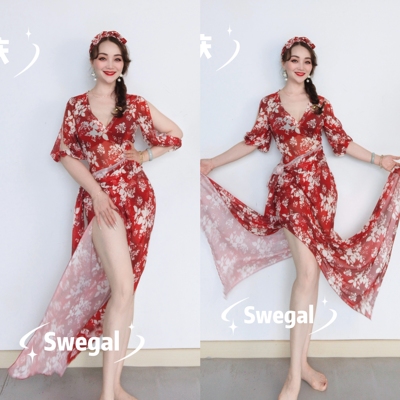 肚皮舞印花袍子四件套柔软初学者