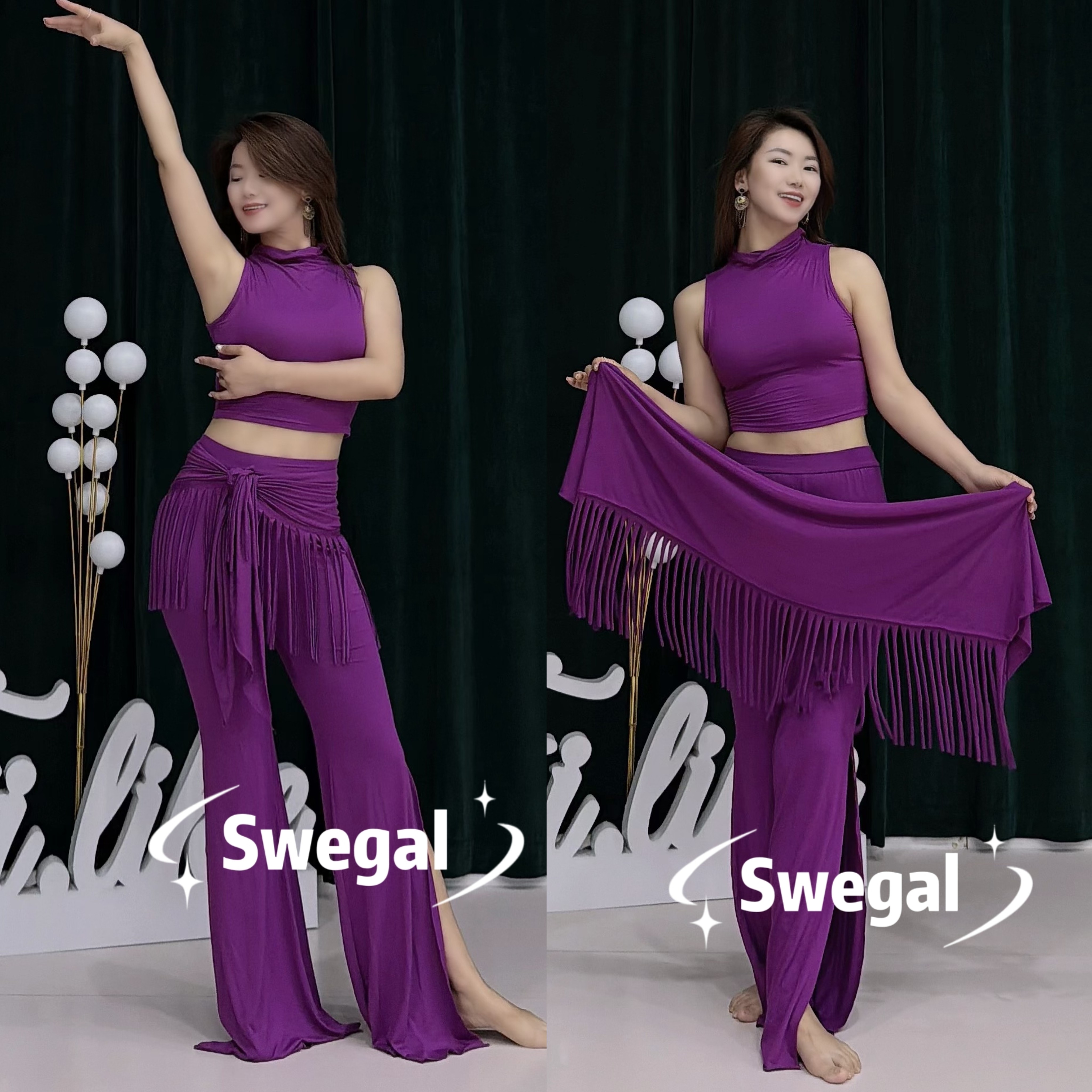 SWEGAL肚皮舞练功服紫红莫代尔背心长裤套装2026新款东方舞服吸汗