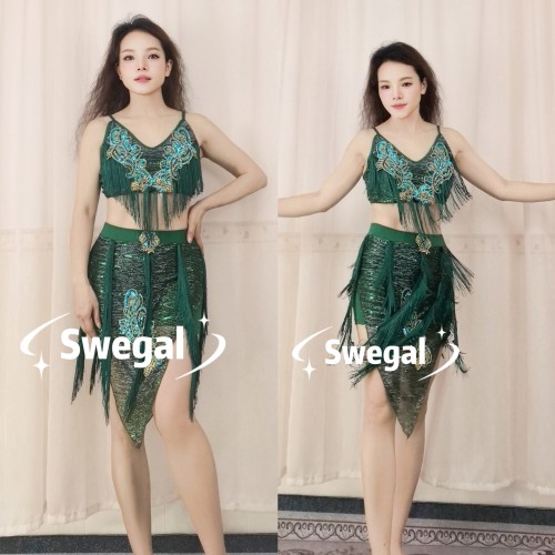 swegal肚皮舞练功服套装舞流苏