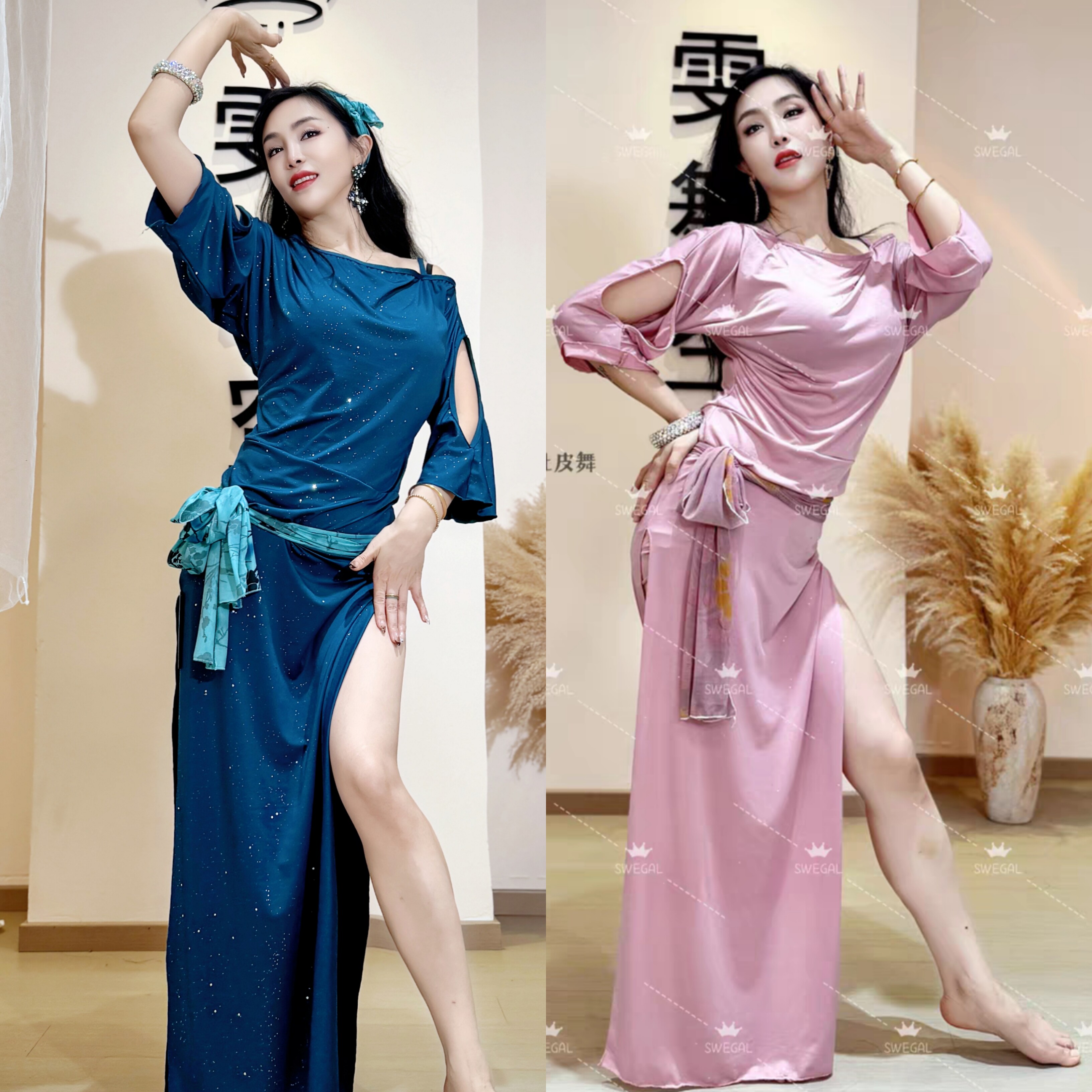 swegal2025新款肚皮舞练功服撒银冰丝粉紫蝙蝠袖袍子撒银藏蓝袍子,运动/瑜伽/健身/球迷用品,肚皮舞套装(演出服),淘宝优惠券,粉丝福利购,淘宝优惠卷