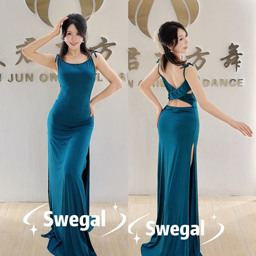 肚皮舞吊带露背连衣裙交叉露背