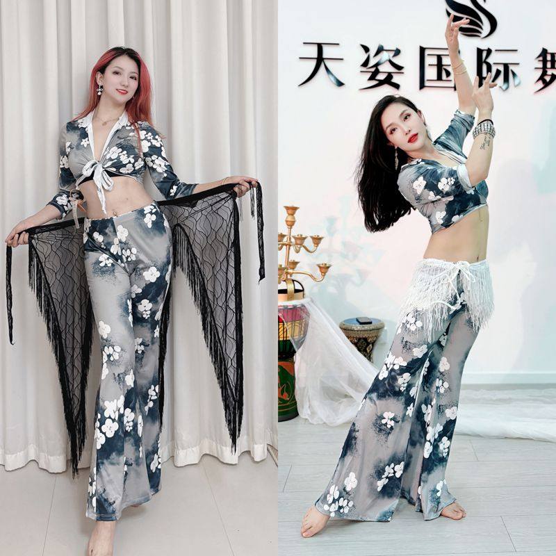 肚皮舞练功服裤装牛奶丝印花瑜伽