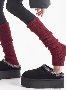 秋冬安可拉红堆堆袜套女新年红保暖袜套踩脚针织小腿袜雪地靴腿套