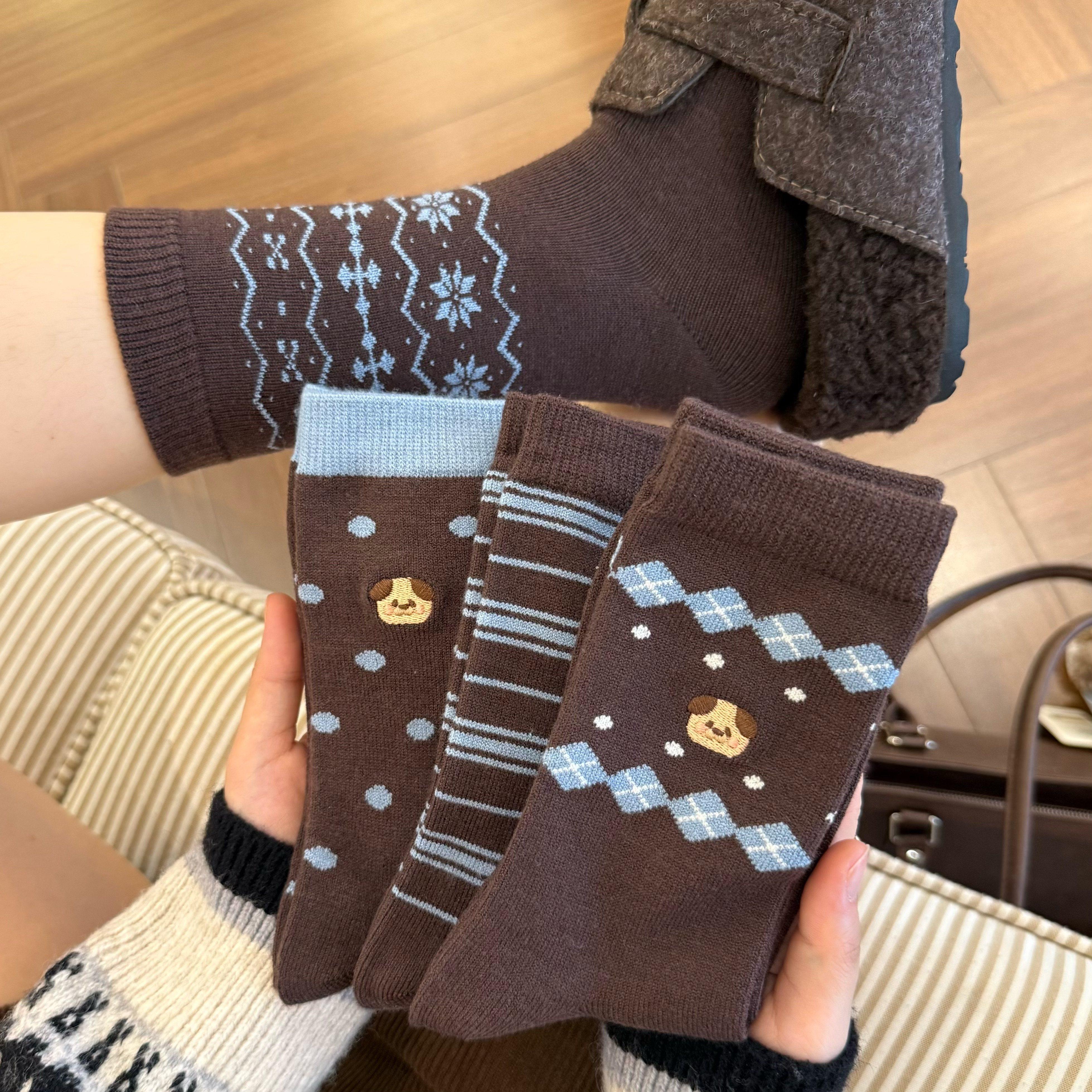 咖色条纹袜子女中筒袜韩系ins秋冬加厚暖绒保暖堆堆长袜配勃肯鞋,女士内衣/男士内衣/家居服,中筒袜,淘宝优惠券,粉丝福利购,淘宝优惠卷