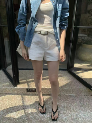 高腰显瘦短裤女春夏新通勤百搭A字阔腿裤休闲亚麻棉工装短裤8058