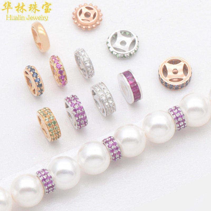 18K金隔片珠链隔珠珍珠项链配件翡翠手链DIY镶钻石白金手串隔片