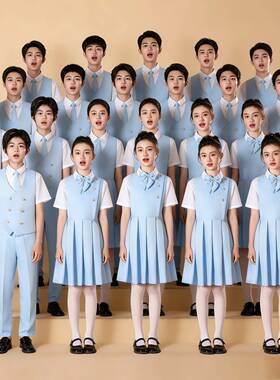 儿童中小学生爱国合唱演出服蓝色演讲诗歌朗诵比赛服装男女童礼服