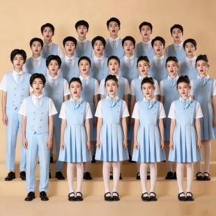 儿童中小学生爱国合唱演出服蓝色演讲诗歌朗诵比赛服装男女童礼服