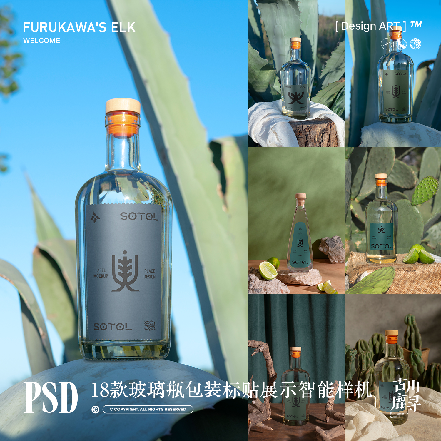 18款威士忌白兰地洋酒瓶标贴包装展示PSD MOCKUP智能样机设计素材