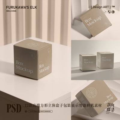 12款专业方形立体茶叶护肤品包装盒展示PSD MOCKUP样机设计素材