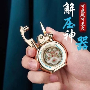 佐罗复古煤油打火机醒狮防风老式摇臂纯铜高颜值解压可旋转神器潮
