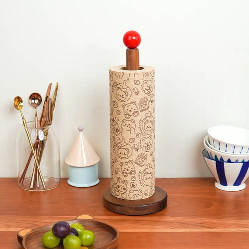 中古风相思木纸巾架厨房立式懒人抹布收纳架多巴胺木质保鲜膜支架