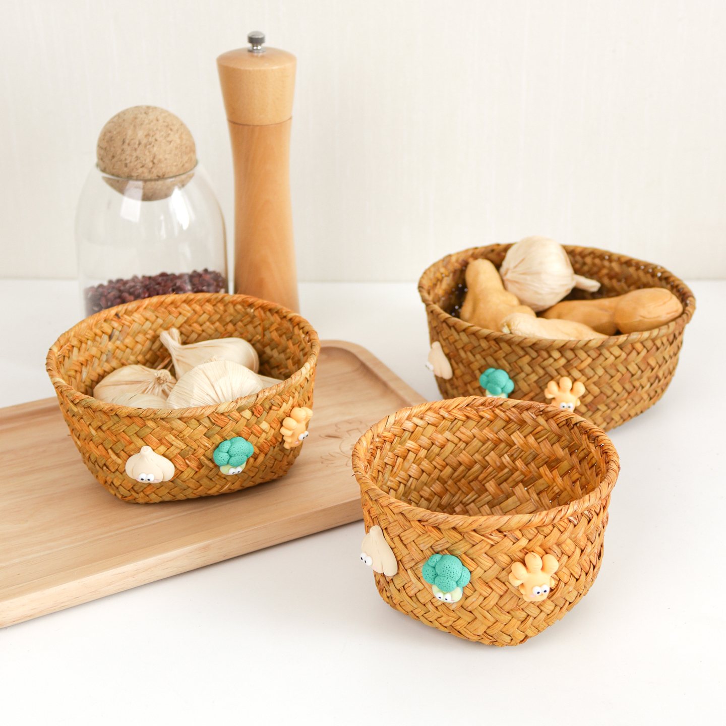 卡通厨房桌面海草编织收纳筐