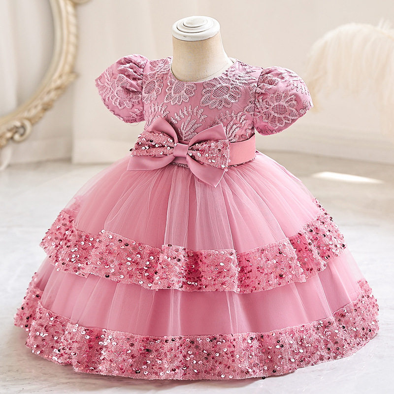 花童蓬蓬裙公主裙女童裙子礼服中小童装婚纱裙小孩连衣裙4-4-8