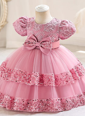 花童蓬蓬裙公主裙女童裙子礼服中小童装婚纱裙小孩连衣裙4-4-8