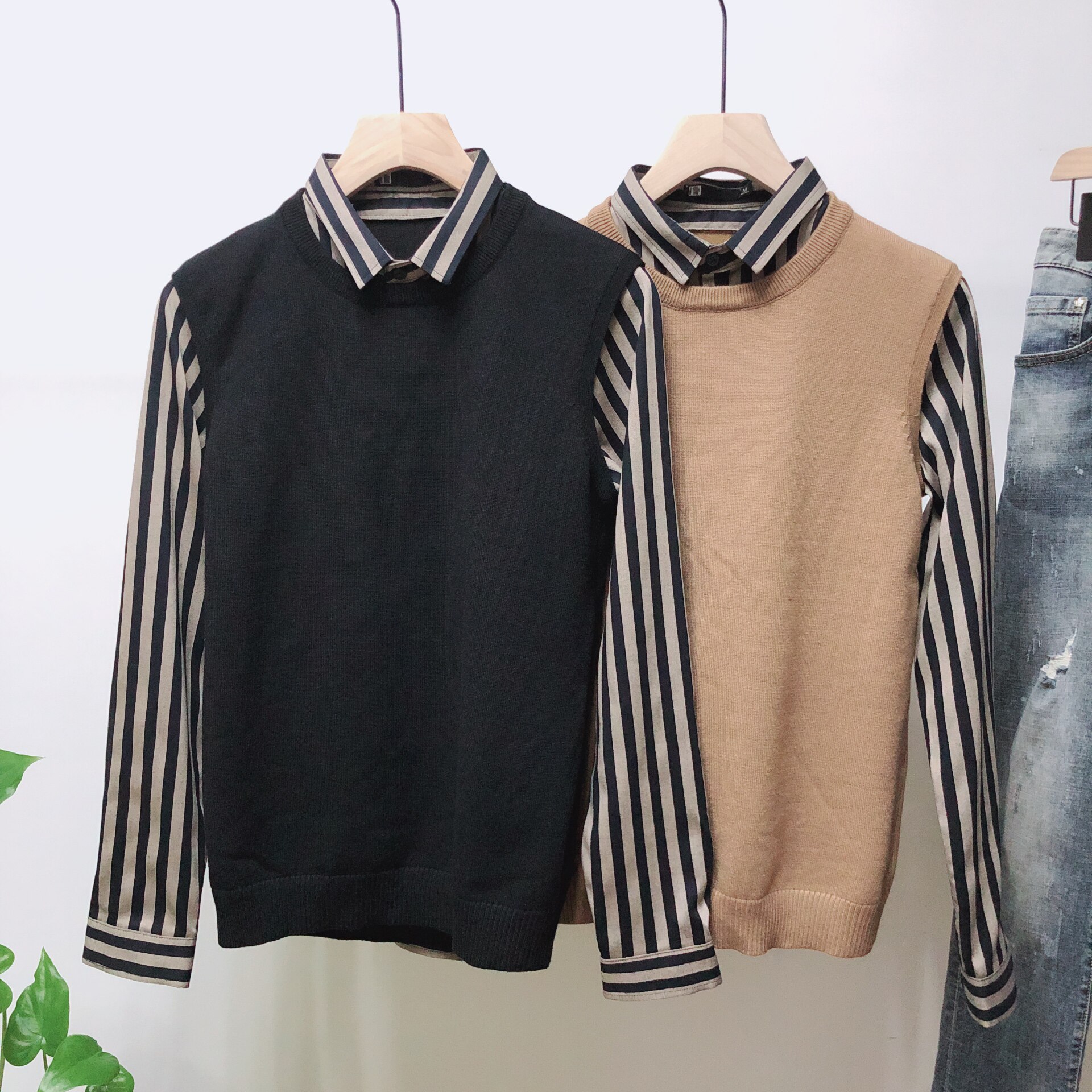 加绒加厚高品质针织衫假两件男士套头休闲毛衣男M6613_P100,男装针织衫/毛衣,电商C309