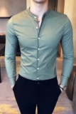 C66P55商务休闲英伦店主男士长袖衬衫立领休闲衬衫男控78，男装衬衫，电商C309