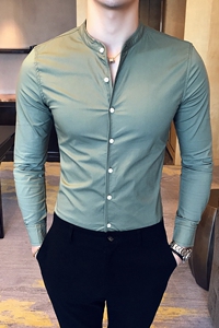 C66P55 商务休闲英伦店主男士长袖衬衫立领休闲衬衫男控78图片