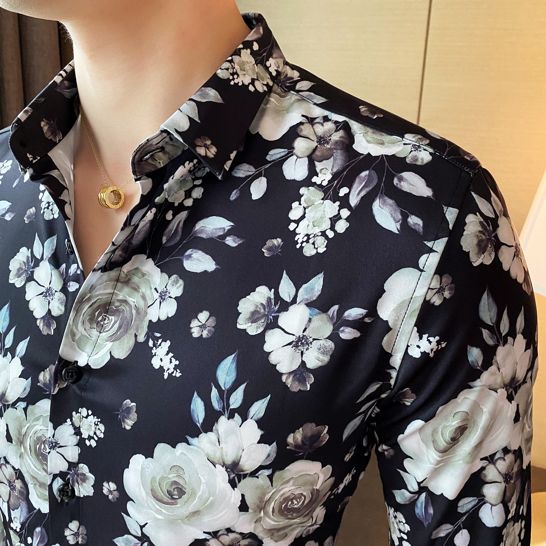 C912#春秋款男士韩版修身长袖印花衬衫店主英伦衬衣潮P58,男装衬衫,电商C309