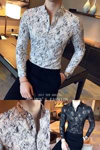 2020_C81P55 精品金丝边印花衬衫  男士休闲长袖衬衫图片