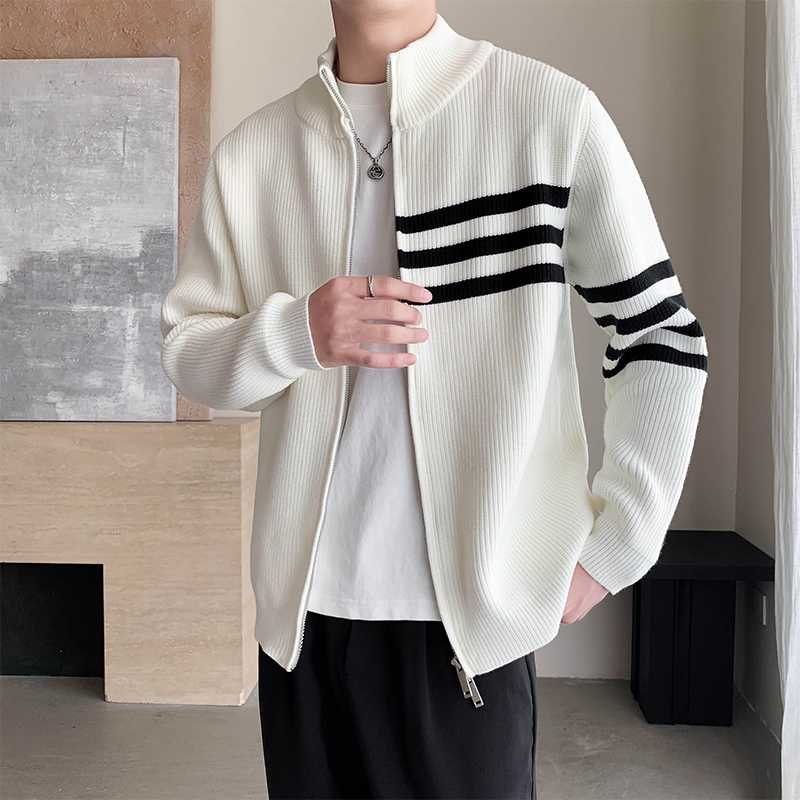秋冬新款毛衣外套高品质男士条纹拉链开衫9812#P125，男装针织衫/毛衣，电商C309