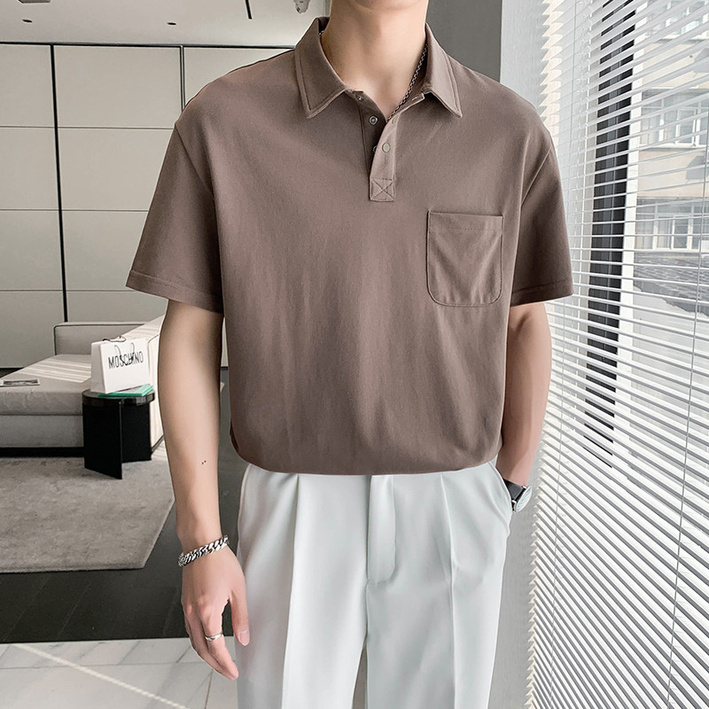 9801#夏新款雅痞polo衫短袖男轻熟高级感纯色半袖翻领T恤潮P58,男装T恤,电商C309