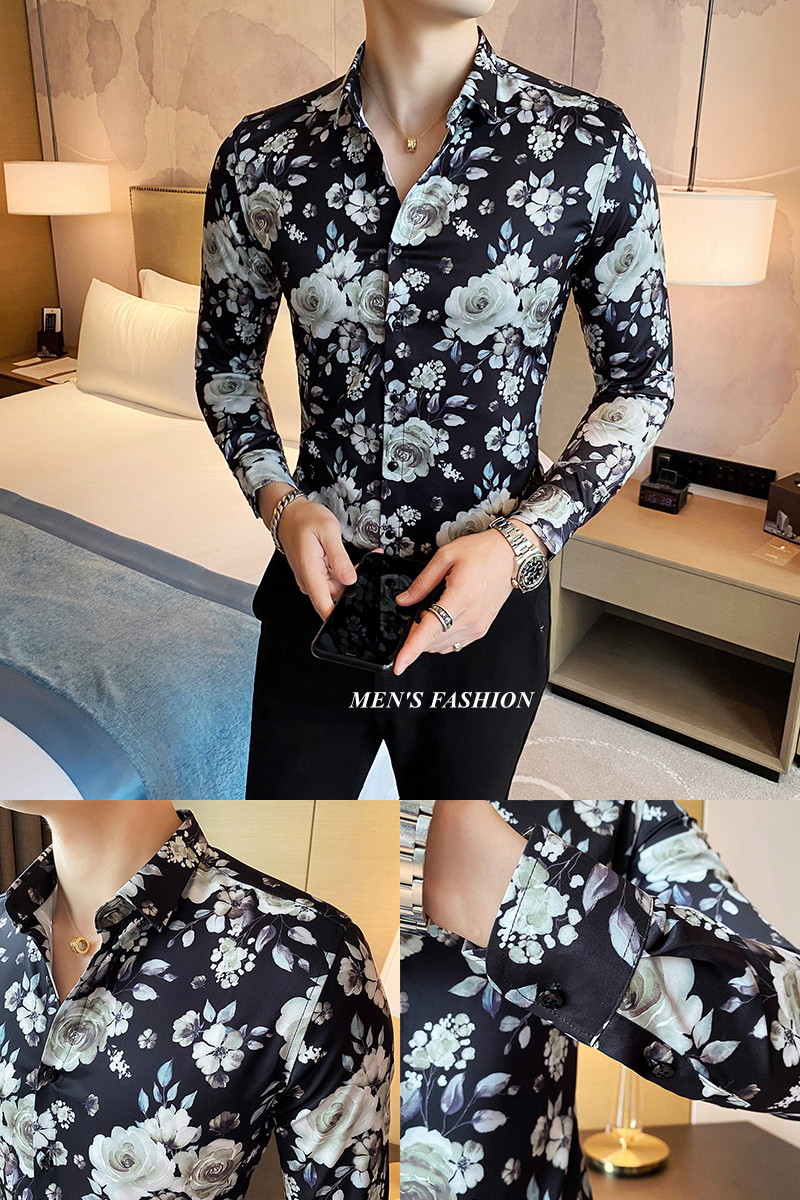 C912#春秋款男士韩版修身长袖印花衬衫店主英伦衬衣潮P58,男装衬衫,电商C309