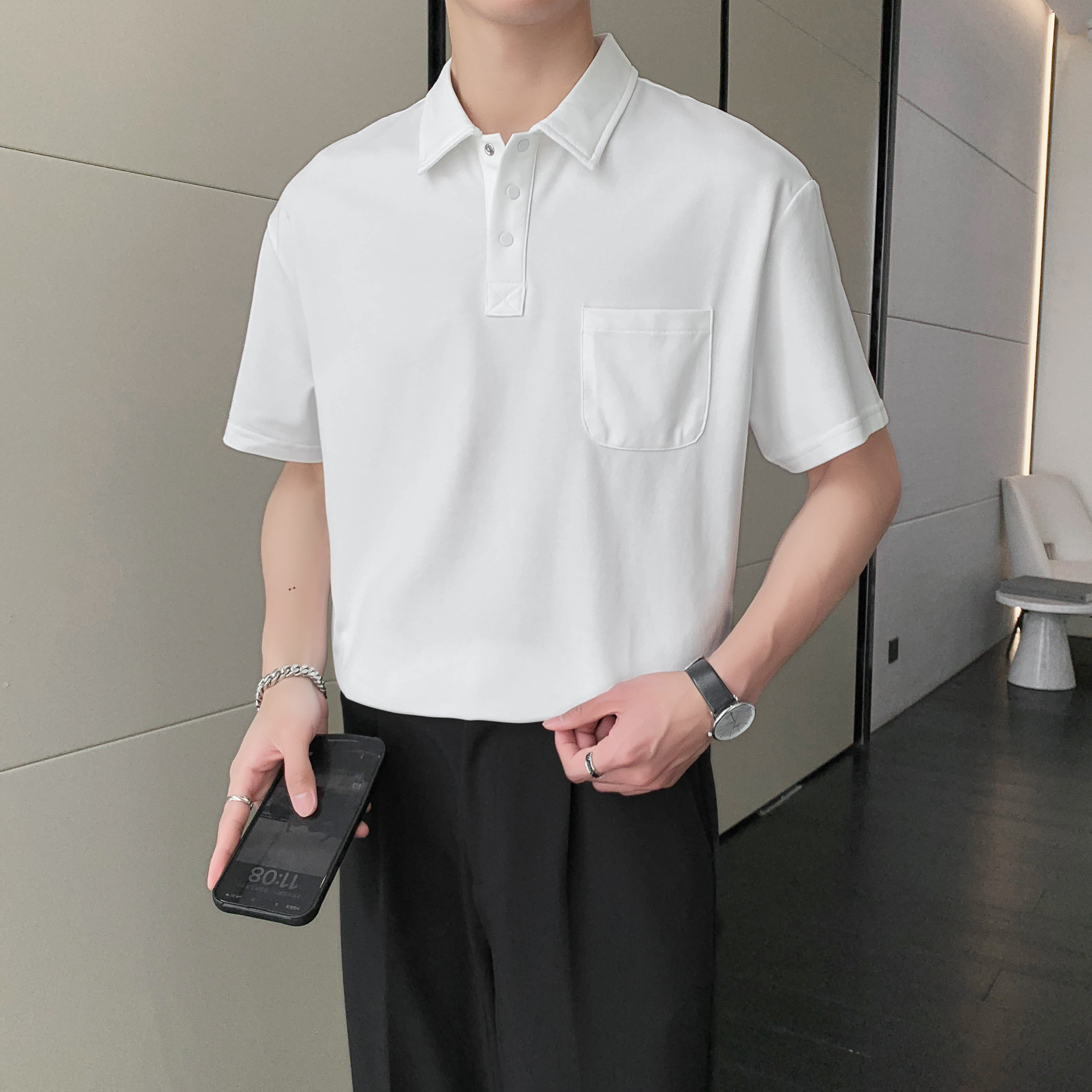 9801#夏新款雅痞polo衫短袖男轻熟高级感纯色半袖翻领T恤潮P58,男装T恤,电商C309