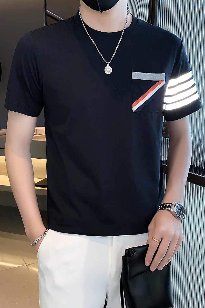 23367夏新款反光标条纹细节TB编织带男士精品圆领T恤潮特P48控78,男装T恤,电商C309