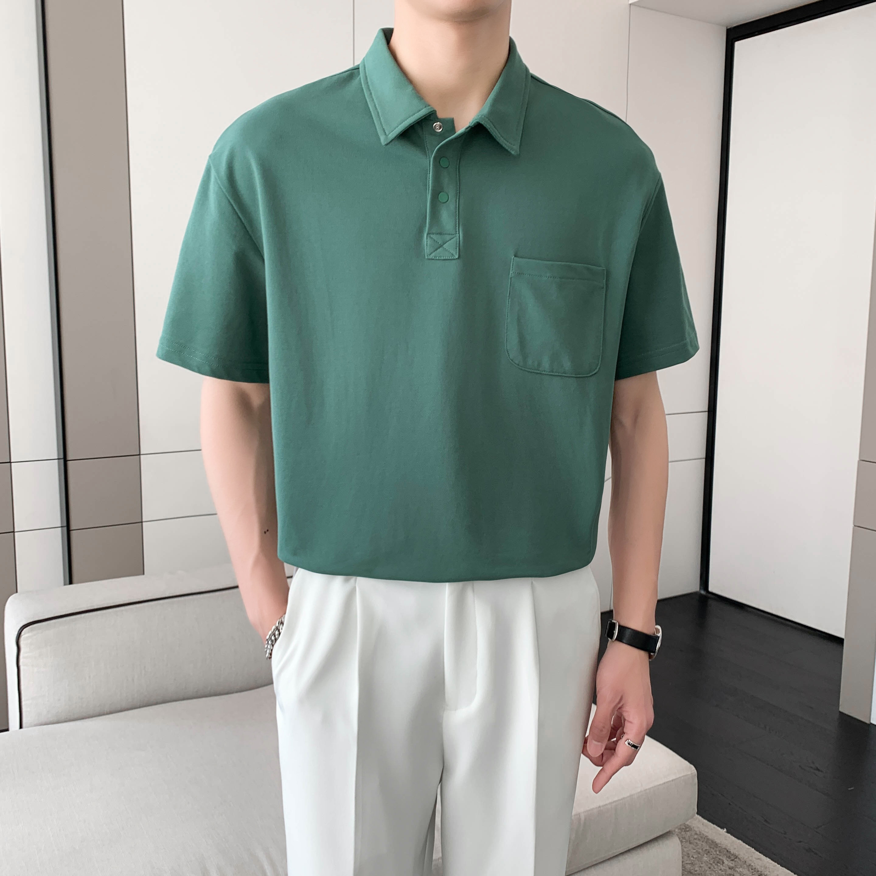 9801#夏新款 雅痞polo衫短袖男轻熟高级感纯色半袖翻领T恤潮P58图片