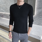 黑_秋冬新款纯色圆领针织衫韩版修身打底长袖毛衣M31#P35，男装T恤，电商C309