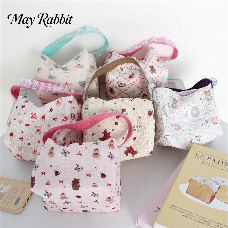 MAYRABBIT 新款可爱甜美化妆包压花立体蕾丝手提包逛街手拎购物袋