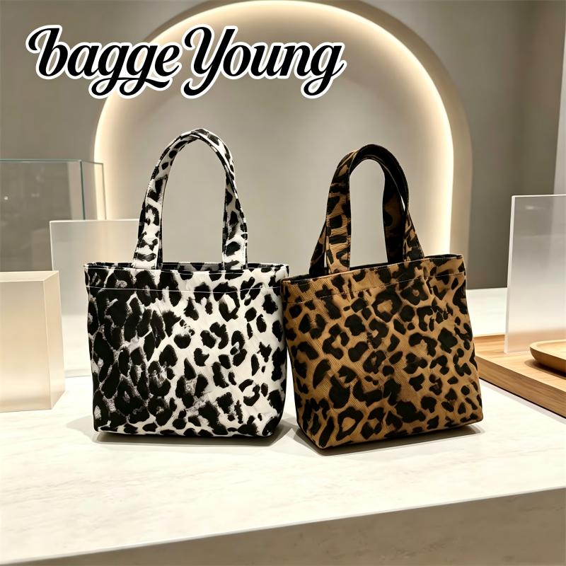 Baggeyoung简约风豹纹帆布手提包