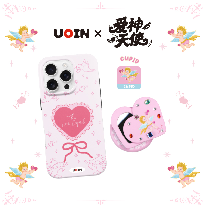 UOIN爱神天使系列保护壳适用iphone16promax磁吸手机壳苹果16pro保护套16防摔卡通高级感磁吸气囊支架套装