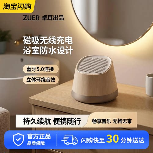 ZUER卓耳磁吸无线充蓝牙音箱浴室户外迷你立式音响支架环绕立体声