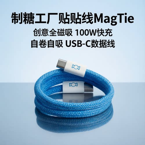 制糖工厂贴贴线MagTie全磁吸时尚100W快充USB-C手机充电数据线