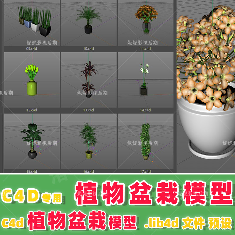 m18- c4 20套C4D植物模型预设 .lib4d m18- c4d模型 预设 .lib4d