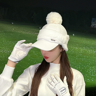 2025秋季新款高尔夫球帽女毛绒棒球帽加绒户外运动保暖可拆卸耳罩