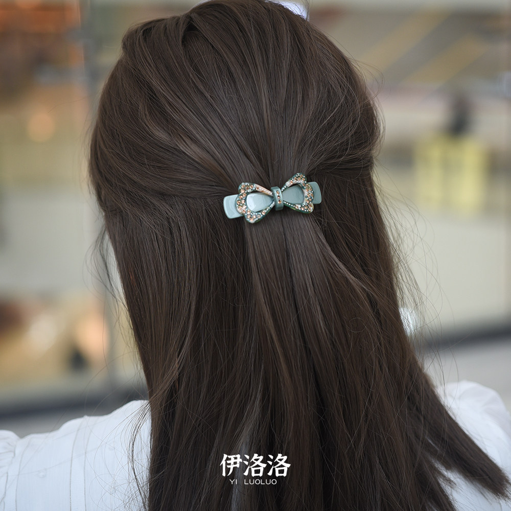 小号轻奢水钻蝴蝶结弹簧夹发夹女韩版醋酸一字夹顶夹发卡发饰