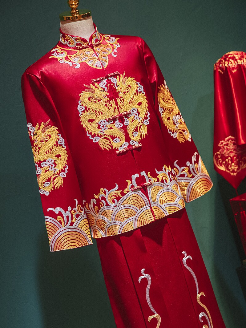 XIUHE COSTUME MENS GROOM CHINESE WEDDING GROOM DRESS 2024 NEW WEDDING DRESS XIUHE DRAGON AND PHOENIX GOWN HIGH-END