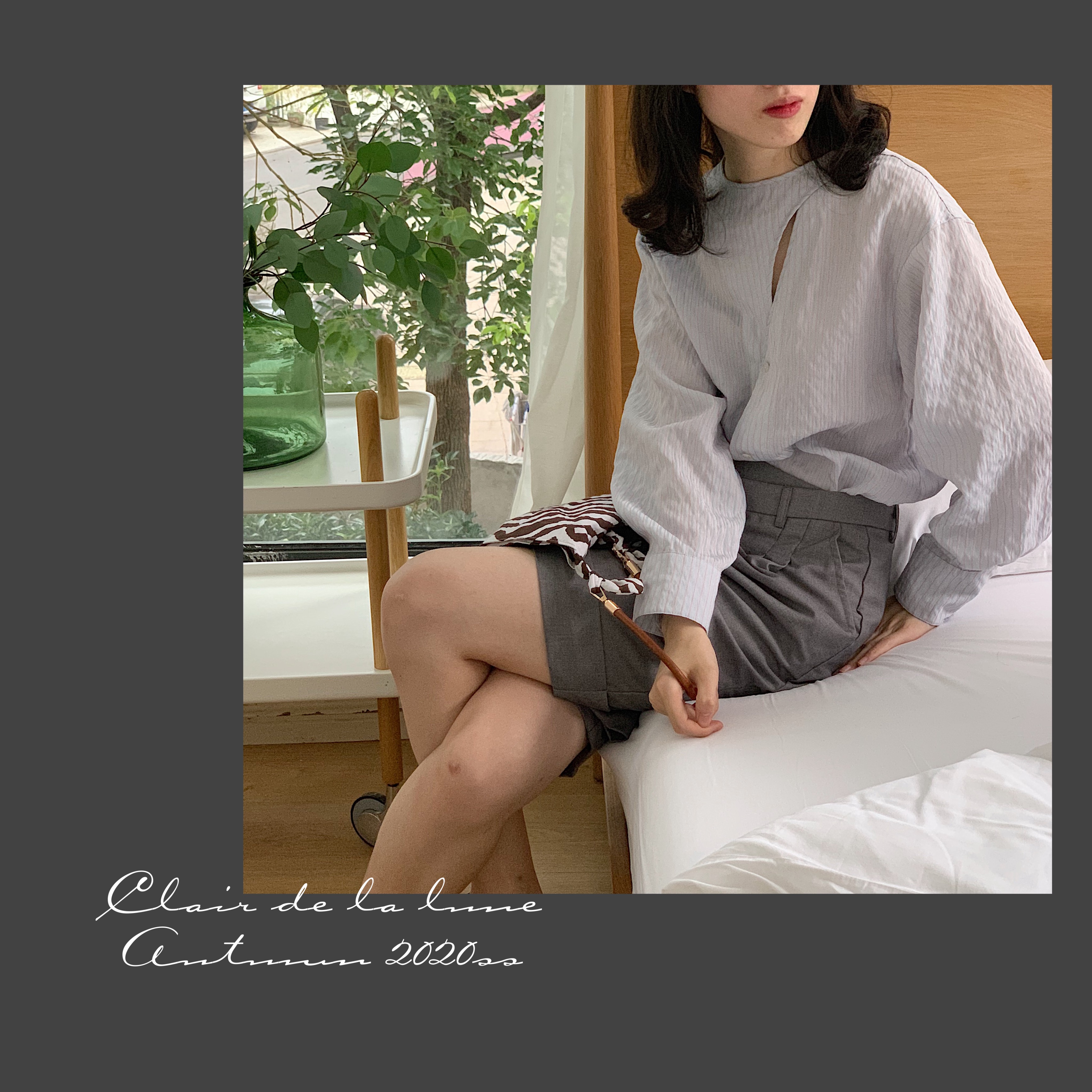 条纹衬衫烟熏立体撞色胸前