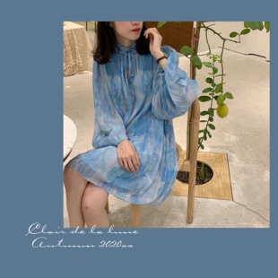 Clair de la lune_“海边的曼切斯特”小宫廷领 压褶宽松连衣裙