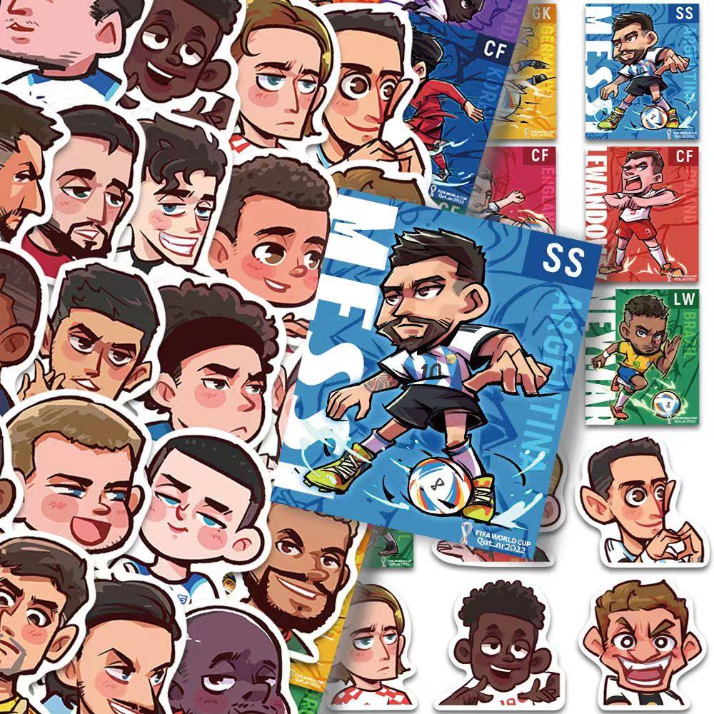 54张q版足球球星贴纸卡通可爱梅西姆巴佩c罗创意diy装饰防水贴纸
