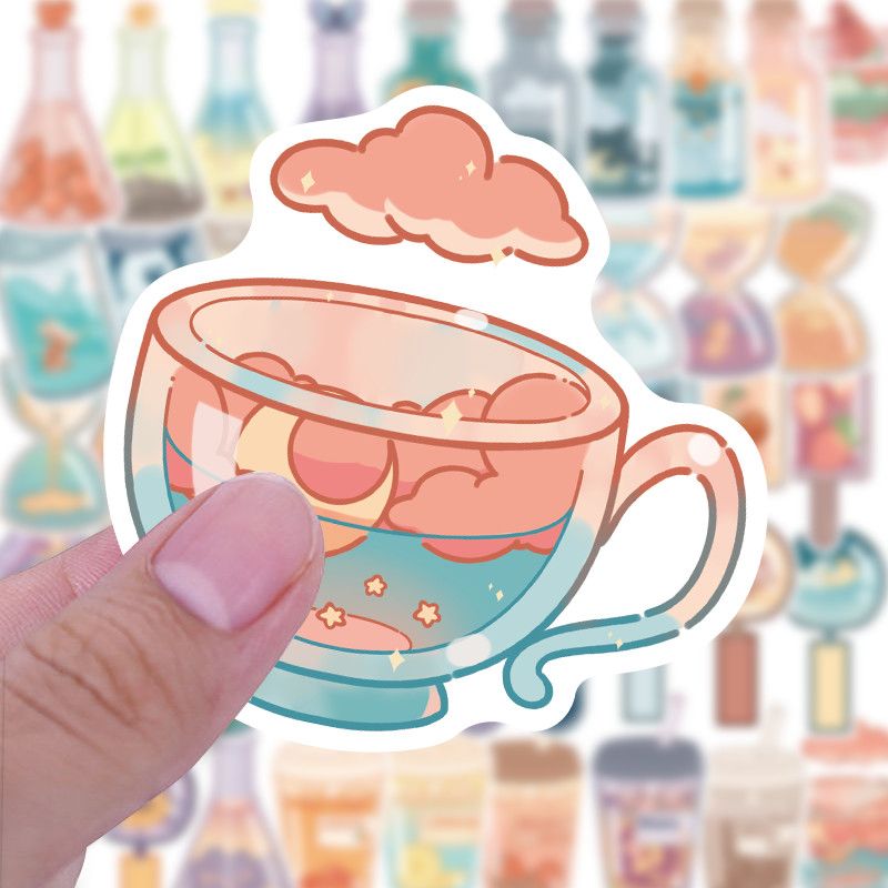 原创卡通韩系饮品杯子插画高颜值少女心防水贴纸爆款手账素材贴画